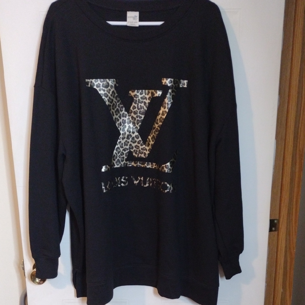 Handmade Black Sweatshirt with Leopard Print